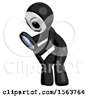 Black Little Anarchist Hacker Man Inspecting With Large Magnifying Glass Left