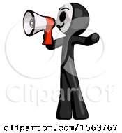 Poster, Art Print Of Black Little Anarchist Hacker Man Shouting Into Megaphone Bullhorn Facing Left
