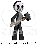 Poster, Art Print Of Black Little Anarchist Hacker Man With Sledgehammer Standing Ready To Work Or Defend