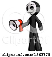 Poster, Art Print Of Black Little Anarchist Hacker Man Holding Megaphone Bullhorn Facing Right