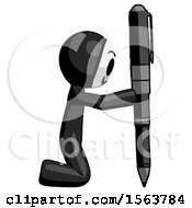 Poster, Art Print Of Black Little Anarchist Hacker Man Posing With Giant Pen In Powerful Yet Awkward Manner