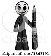 Black Little Anarchist Hacker Man Holding Large Pen
