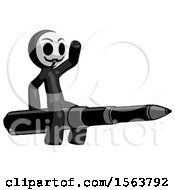 Black Little Anarchist Hacker Man Riding A Pen Like A Giant Rocket