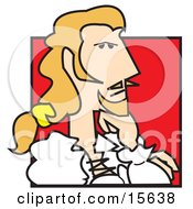 Nobleman With Long Hair Resting His Chin On His Hand While In Thought Clipart Illustration