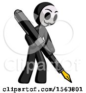 Poster, Art Print Of Black Little Anarchist Hacker Man Drawing Or Writing With Large Calligraphy Pen
