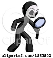 Poster, Art Print Of Black Little Anarchist Hacker Man Inspecting With Large Magnifying Glass Right
