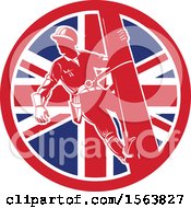 Poster, Art Print Of Retro Power Lineman On A Pole In A Union Jack Flag Circle