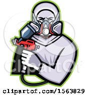 Poster, Art Print Of Retro Male Worker Holding A Spray Painting Gun
