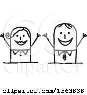 Clipart Of A Cheering Or Welcoming Stick Couple Royalty Free Vector Illustration