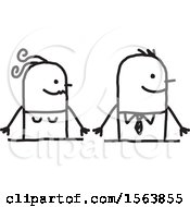 Clipart Of A Happy Stick Couple Royalty Free Vector Illustration by NL shop