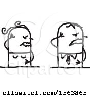 Clipart Of A Grieving Stick Couple Royalty Free Vector Illustration