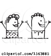 Clipart Of A Welcoming Stick Couple Royalty Free Vector Illustration
