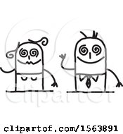 Clipart Of A Drunk Stick Couple Royalty Free Vector Illustration