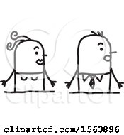 Clipart Of A Surprised Stick Couple Royalty Free Vector Illustration