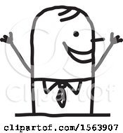 Clipart Of A Cheering Or Welcoming Stick Man Royalty Free Vector Illustration
