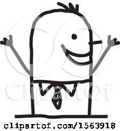 Clipart Of A Cheering Excited Stick Man Royalty Free Vector Illustration