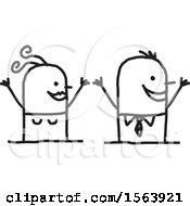 Clipart Of A Cheering Excited Stick Couple Royalty Free Vector Illustration