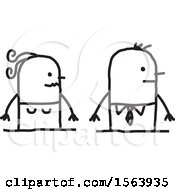 Clipart Of A Nervous Stick Couple Royalty Free Vector Illustration