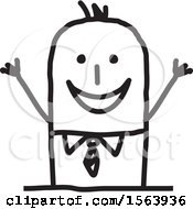 Clipart Of A Cheering Excited Stick Man Royalty Free Vector Illustration