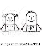 Clipart Of A Happy Stick Couple Royalty Free Vector Illustration