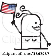 Poster, Art Print Of Happy Stick Woman Waving An American Flag