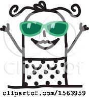 Clipart Of A Happy Stick Woman Wearing A Swimsuit And Sunglasses Royalty Free Vector Illustration