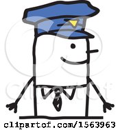 Clipart Of A Happy Stick Police Man Royalty Free Vector Illustration by NL shop
