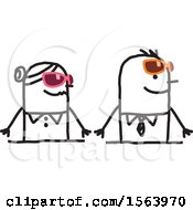Clipart Of A Stick Couple Wearing Sunglasses Royalty Free Vector Illustration