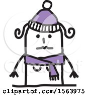 Clipart Of A Stick Woman In A Winter Hat And Scarf Royalty Free Vector Illustration