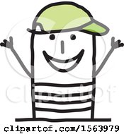 Clipart Of A Happy Stick Man Wearing A Hat Royalty Free Vector Illustration