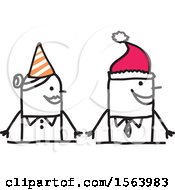 Poster, Art Print Of Stick Woman Wearing A Party Hat And Man Wearing A Santa Hat