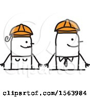 Clipart Of A Happy Stick Engineer Couple Royalty Free Vector Illustration by NL shop