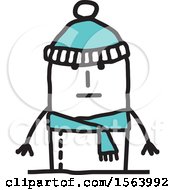 Clipart Of A Stick Man In A Winter Hat And Scarf Royalty Free Vector Illustration by NL shop