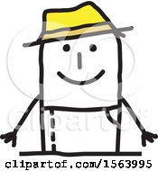 Clipart Of A Happy Stick Gardener Man Royalty Free Vector Illustration