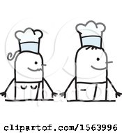 Clipart Of A Happy Stick Chef Couple Royalty Free Vector Illustration