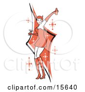 Partying Woman In A Devil Costume Holding Up A Mixer While Drinking A Martini And Dancing Clipart Illustration
