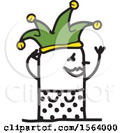 Clipart Of A Happy Stick Jester Woman Royalty Free Vector Illustration