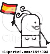 Poster, Art Print Of Happy Stick Spanish Woman Holding A Flag