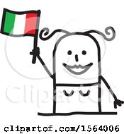 Poster, Art Print Of Happy Stick Italian Woman Holding A Flag