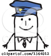 Clipart Of A Happy Stick Police Man Royalty Free Vector Illustration