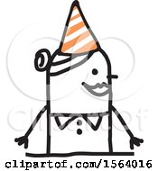 Clipart Of A Stick Woman Wearing A Party Hat Royalty Free Vector Illustration