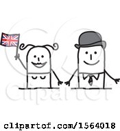 Clipart Of A Happy Stick British Couple Royalty Free Vector Illustration