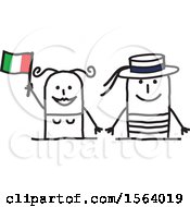 Clipart Of A Happy Stick Italian Couple Royalty Free Vector Illustration