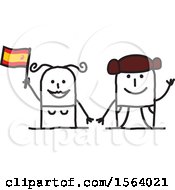 Clipart Of A Happy Stick Spanish Couple Royalty Free Vector Illustration