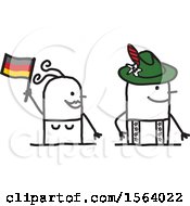 Clipart Of A Happy Stick German Couple Royalty Free Vector Illustration