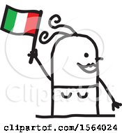 Clipart Of A Happy Stick Italian Woman Holding A Flag Royalty Free Vector Illustration