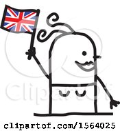 Poster, Art Print Of Happy Stick British Woman Holding A Flag