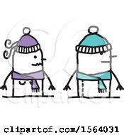 Poster, Art Print Of Stick Couple In Winter Hats And Scarves