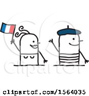 Clipart Of A Happy Stick French Couple Royalty Free Vector Illustration