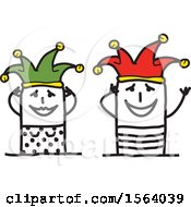 Clipart Of A Happy Stick Jester Couple Royalty Free Vector Illustration